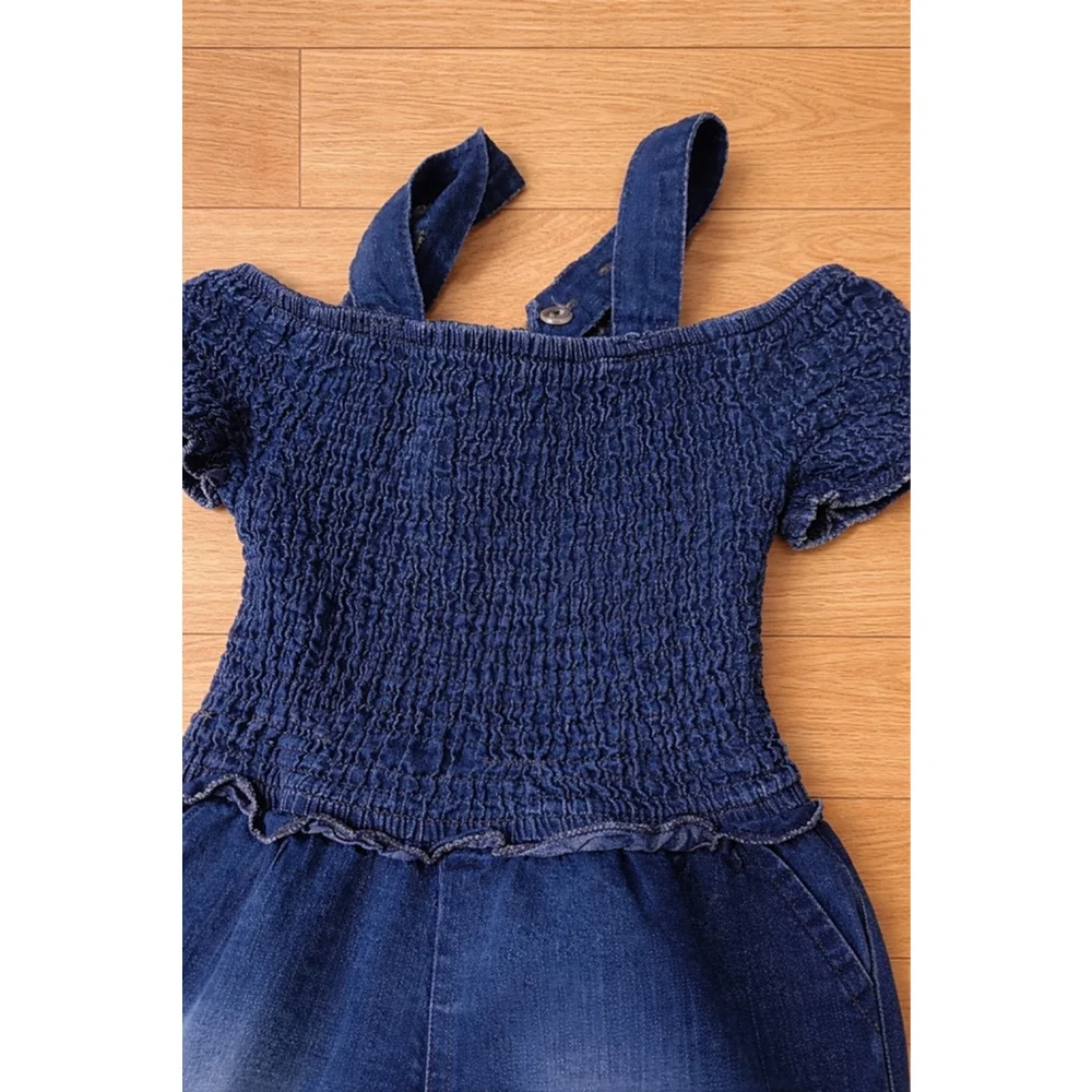 Chillipop Girls 4T Denim Jumpsuit 💙 Smocked Top Wide Leg Cute Outfit